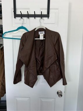 BB Dakota Chocolate Brown Faux Leather Draped Jacket